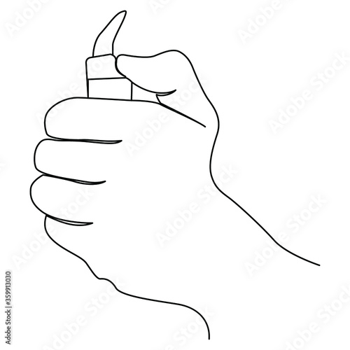 one line continuous drawing left hand holding a fire lighter