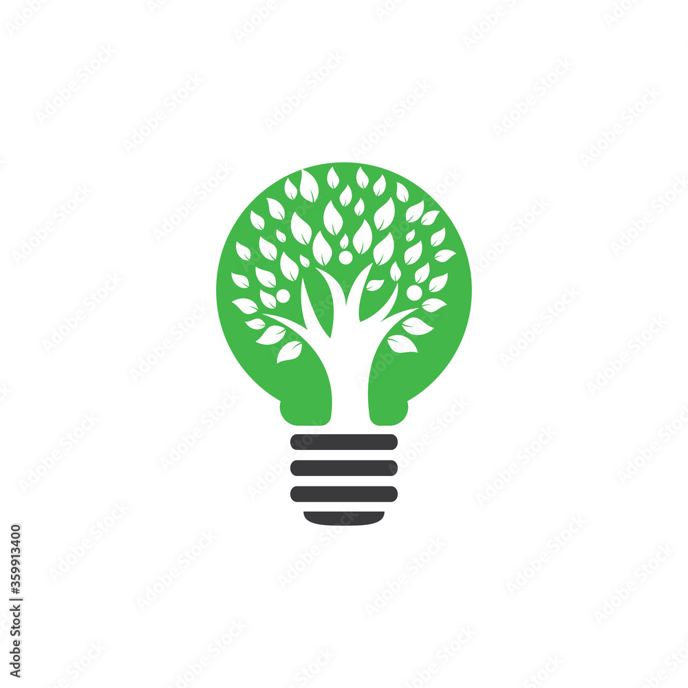 Bulb lamp and people tree logo design. Human health and care logo design. Nature idea innovation symbol. Bulb lamp and people tree logo design. Human health and care logo design. Nature idea innovation symbol.