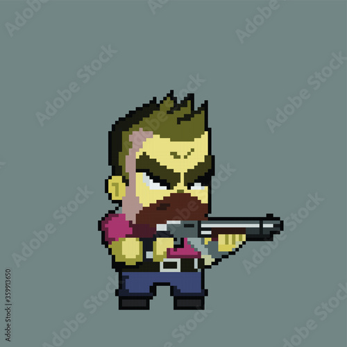Shooter in pixel art. Vector illustration.
