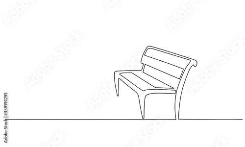 Wood Bench in park. One line drawing