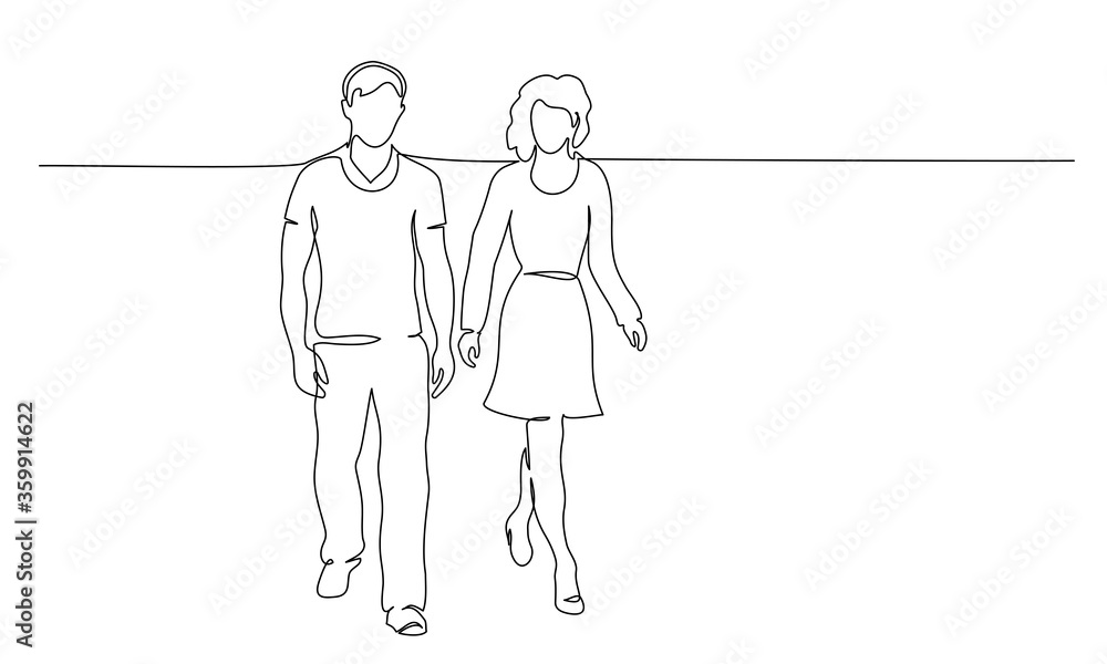 Continuous one line drawing. Walking couple man and woman. Continuous one line drawing. Walking couple man and woman.