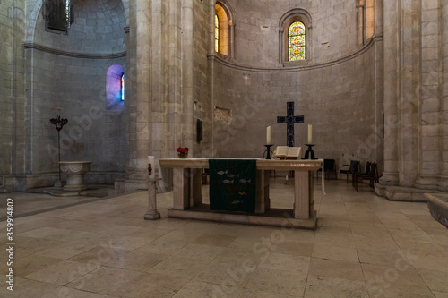 The inner hall of Lutheran Church of the Redeemer in the old city of Jerusalem, Israel