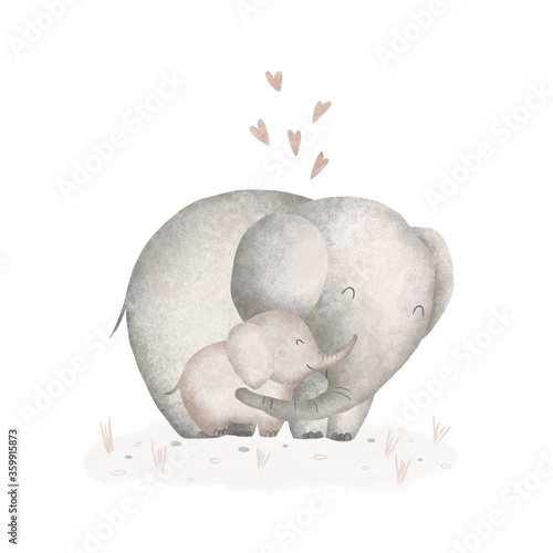 Canvas Print mom and baby elephant