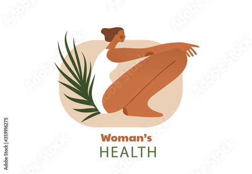 Sad woman. Urinary incontinence, cystitis, involuntary urination woman vector illustration. Bladder problems. Menopause, women's health, genital infection, hygiene. Female problems