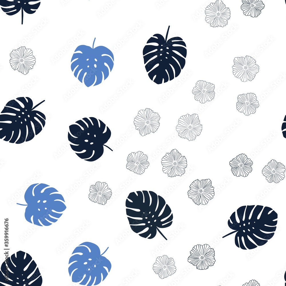 Light BLUE vector seamless elegant template with flowers, leaves. Glitter abstract illustration with leaves and flowers. Design for wallpaper, fabric makers. Light BLUE vector seamless elegant template with flowers, leaves. Glitter abstract illustration with leaves and flowers. Design for wallpaper, fabric makers.