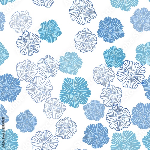 Light BLUE vector seamless doodle pattern with flowers. Creative illustration in blurred style with flowers. Texture for window blinds, curtains.