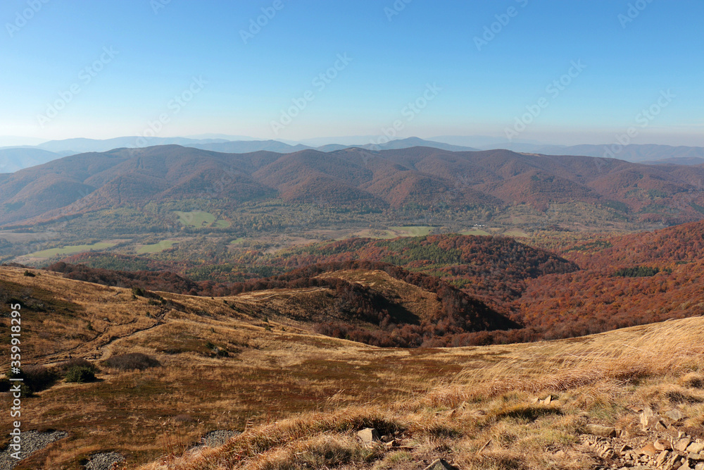 Landscape of mountain peaks, Bieszczady Mountains