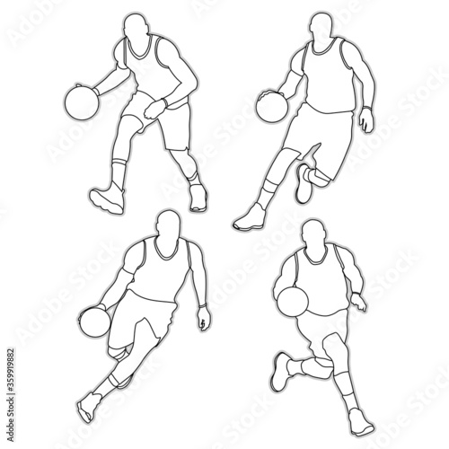 Basketball player shape silhouette vector set action posel