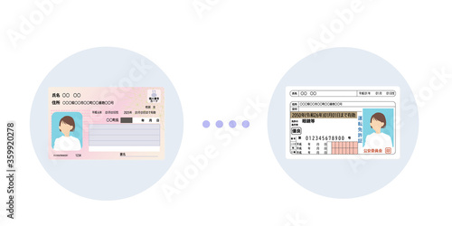 マイナンバーカードと運転免許証の紐づけのベクターイラスト素材
