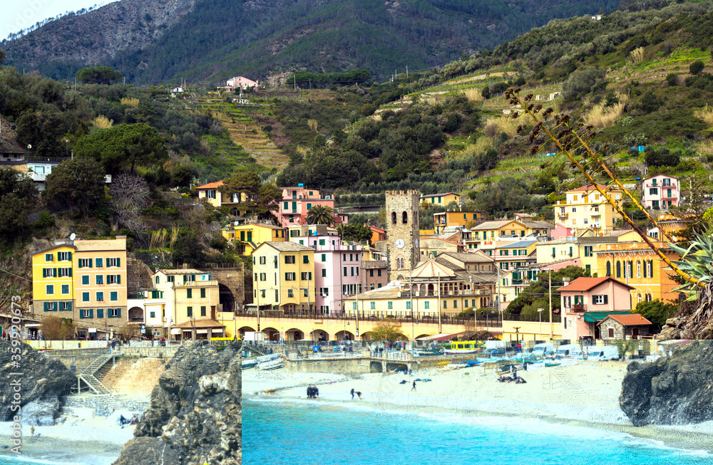 Cinque Terre scenic view of a colorful town Monterosso al Mare in Italy