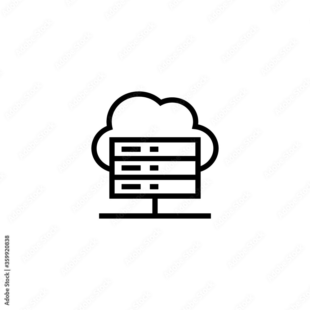 Server Cloud Icon in black line style icon, style isolated on white background Server Cloud Icon in black line style icon, style isolated on white background
