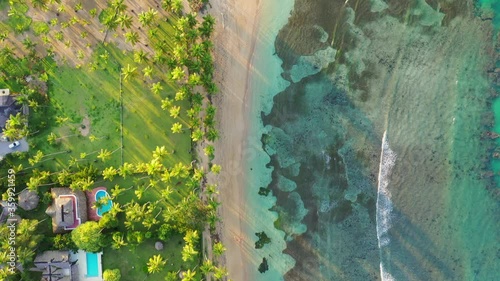 Wallpaper Mural A drone pan over resort houses and bungalows in a tropical area with palm trees and the ocean. Torontodigital.ca