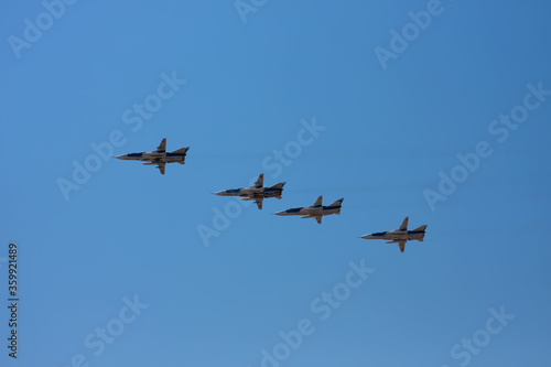 06/24/2020. Moscow Russian Federation. Military aircraft fly to victory parade