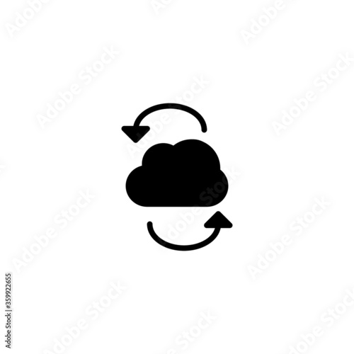 Cloud System backup icon in black flat glyph, filled style isolated on white background