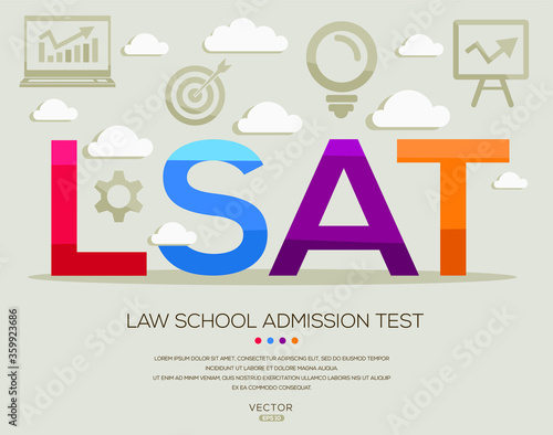Lsat mean (law school admission test) ,letters and icons,Vector illustration.
