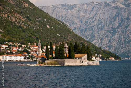 The view from the water to the island with the monastery's Bay © unww