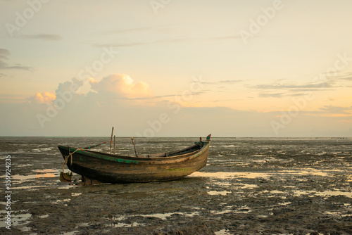 one boat on the beach