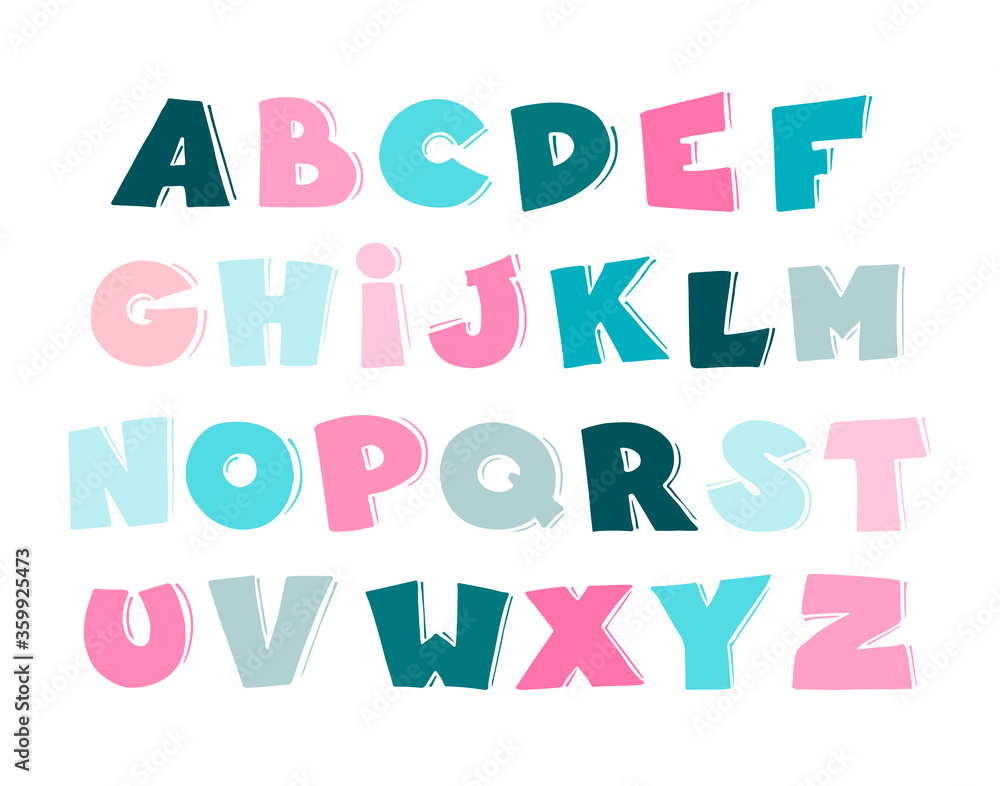 Cartoon vector alphabet for kids.