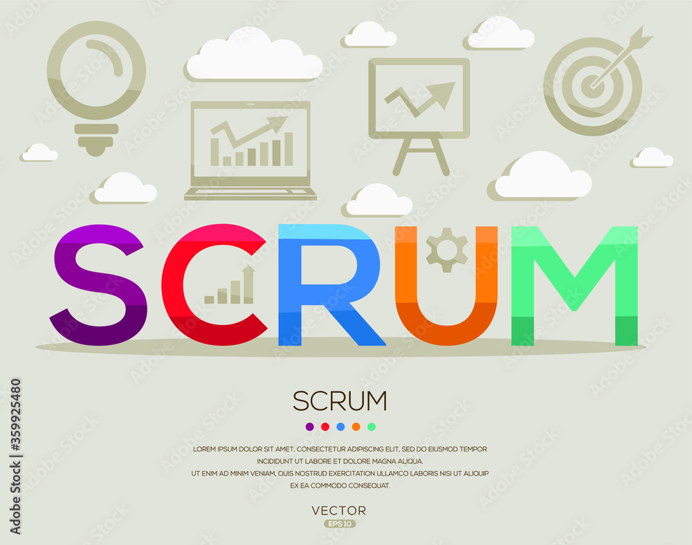 Obraz premium (Scrum) ,letters and icons,Vector illustration.