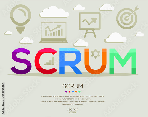 (Scrum) ,letters and icons,Vector illustration.
