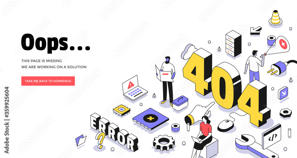 404 Error Page Isometric Concept