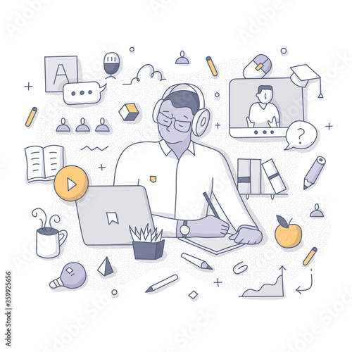 Taking Online Course Doodle Concept