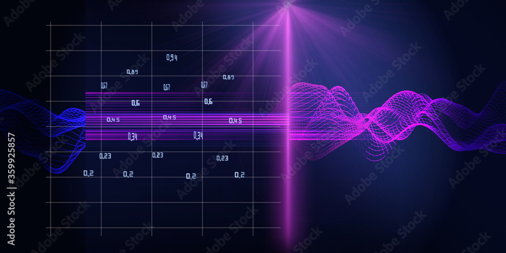 Business visualization of artificial intelligence. Abstract virtual cryptography concept with neon grid and  blurred lines. Big data. Analytics algorithms data. Blockchain.