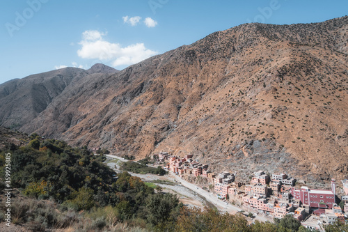 Berber village between mountains on Ourika Valley  Morocco