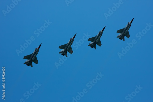 06/24/2020. Moscow Russian Federation. Military aircraft fly to victory parade