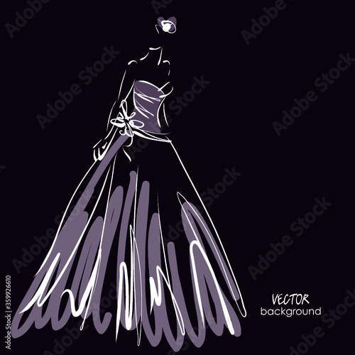 art sketching beautiful young  bride with the bride's bouquet.Vector background with space for text.