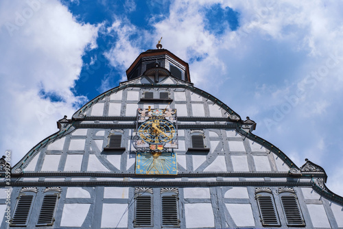 Looking up at a beautiful half-timbered house in Taunus / Germany in Hesse