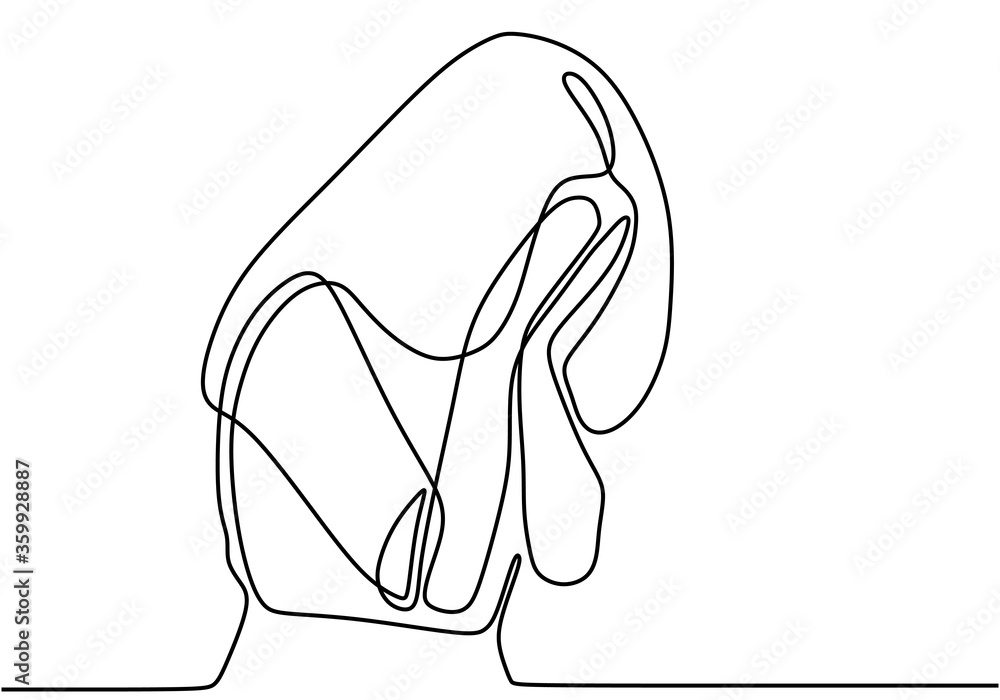 Continuous line drawing of woman in despair Sad girl standing while Continuous line drawing of woman in despair Sad girl standing while