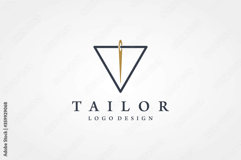 Tailor Logo. Gold Needle with Black Triangle Line Thread Combination isolated on White Background. Usable for Garment and Handmade Logos. Flat Vector Logo Design Template Element. Tailor Logo. Gold Needle with Black Triangle Line Thread Combination isolated on White Background. Usable for Garment and Handmade Logos. Flat Vector Logo Design Template Element.