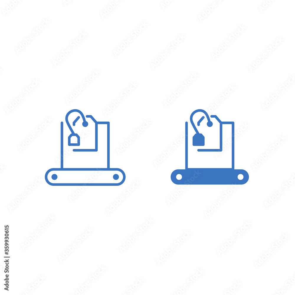 Tea packaging machine outline and flat icon isolated on white background. Tea packaging machine outline and flat icon isolated on white background.