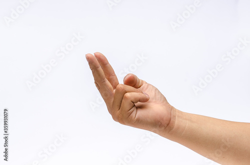 Close up of hand with show two fingers up. Isolated on white background. Positive concept.