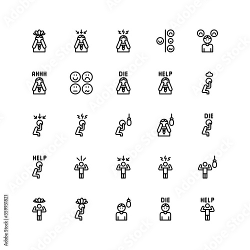 Set of Depressed, Stressed, Unhappy outline style icon - vector