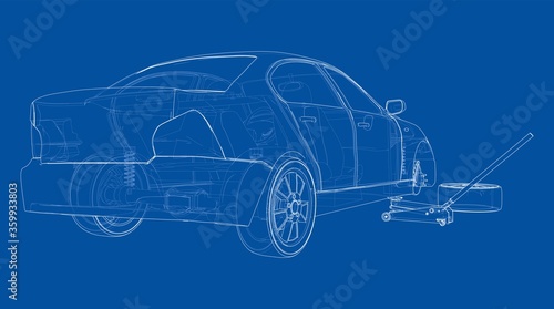 Concept car with Floor Car Jack. Vector © cherezoff