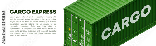 3D Isometric shipping cargo 20 foot container delivery with closed doors. Large metal 20 ft containers for transportation. Delivery of cargo shipping. illustration