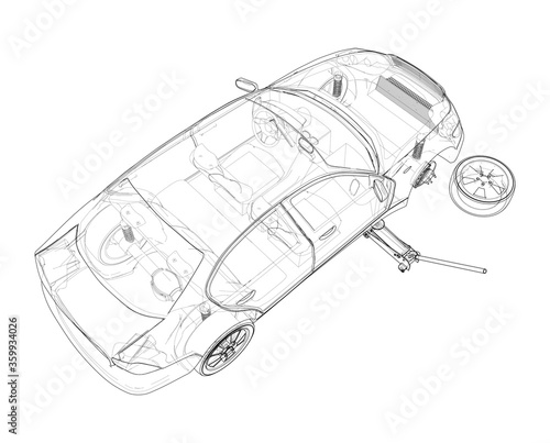 Concept car with Floor Car Jack. Vector
