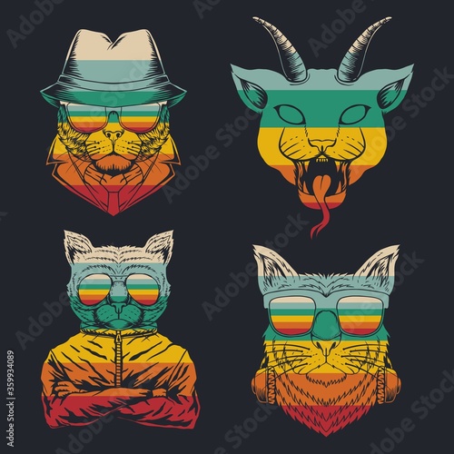 cat collection retro vector illustration