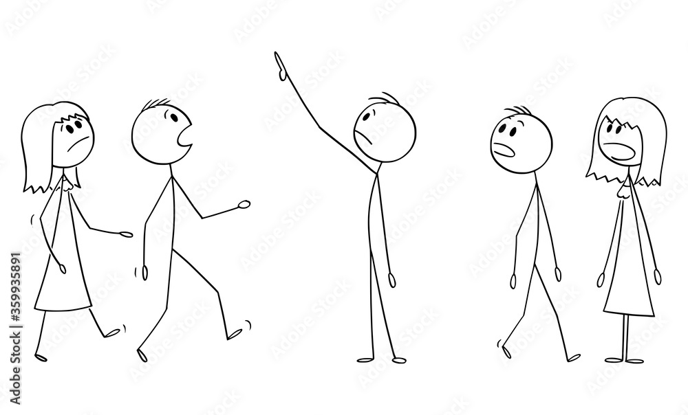 Vector cartoon stick figure drawing conceptual illustration of group or crowd of shocked people watching something above them. They show negative emotion or facial expression. Vector cartoon stick figure drawing conceptual illustration of group or crowd of shocked people watching something above them. They show negative emotion or facial expression.