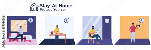 Man quarantined activity stay at home.