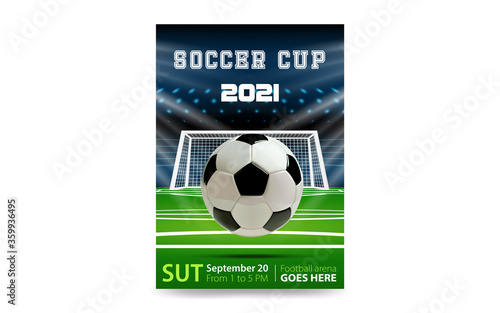 Football flyer, ticket or banner background. Soccer or football ball on modern background. Football abstract design template for soccer covers design