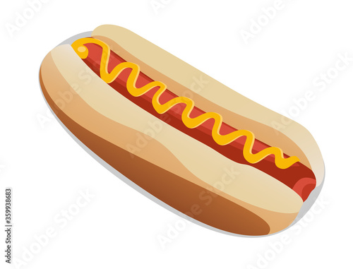 hotdog with red sausage and yellow sauce