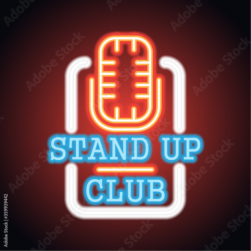 stand up neon sign for stand up comedy advertisement. vector illustration