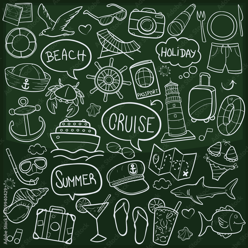 Cruise Summer Doodle Icon Chalkboard Sketch