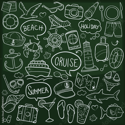 Cruise Summer Doodle Icon Chalkboard Sketch