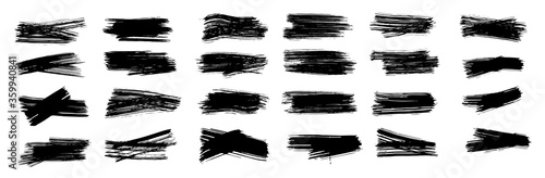 Set of brush strokes, Black ink grunge brush strokes.Vector illustration. Vector isolated. Box for your text. Black textured design elements. Scratch effect.