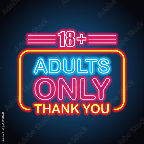 adults only glowing box for outdoor business advertising neon sign billboard. vector illustration