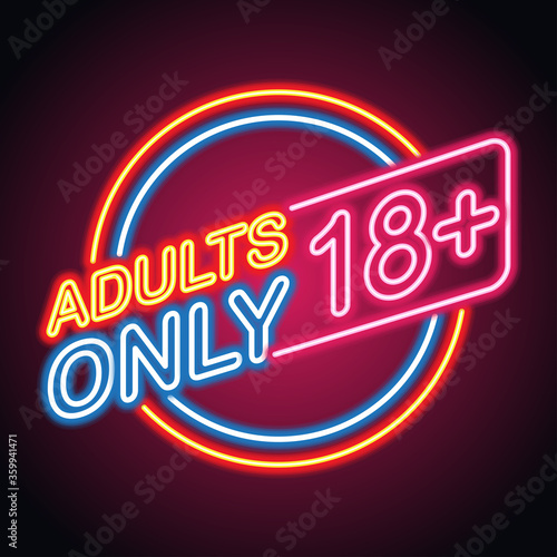adults only glowing box for outdoor business advertising neon sign billboard. vector illustration